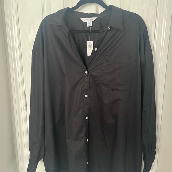 Old Navy the boyfriend Shirt black button down long sleeve pocket front NWT - Picture 1 of 5